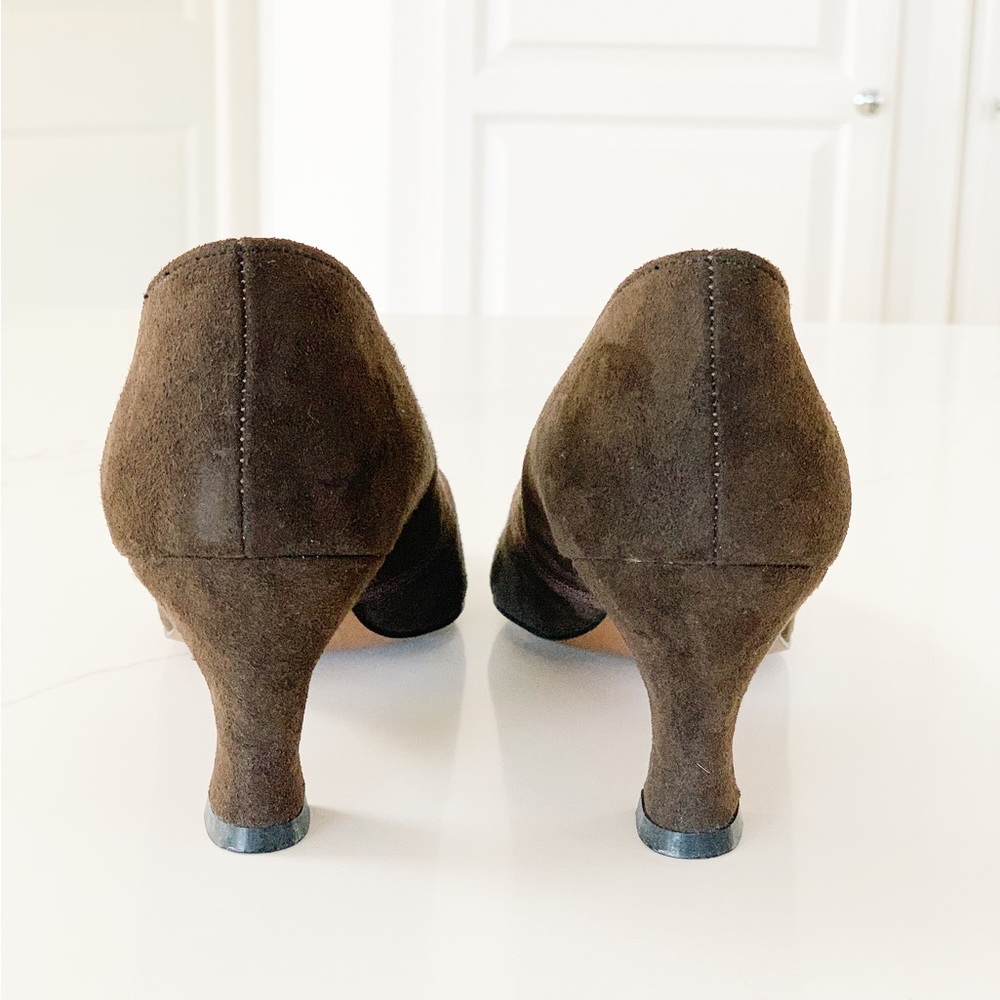 👠 EASY STREET Comfortable Brown Suede Leather Low Heel Bow Pumps NEW - Picture 3 of 10